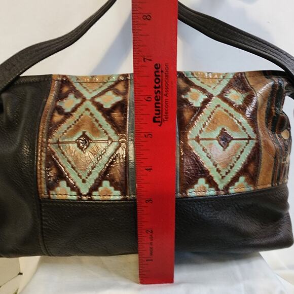 Bamzi Bags Leather Shoulder Bag Southwest Geometric Brown Turquoise Boho 12x7 - Picture 3 of 14